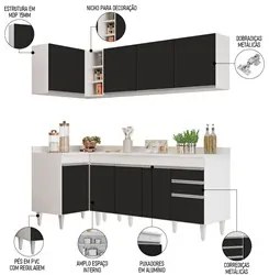 Armário de Cozinha Modulado de Canto Direito 4 Peças CP41 Balcão com T