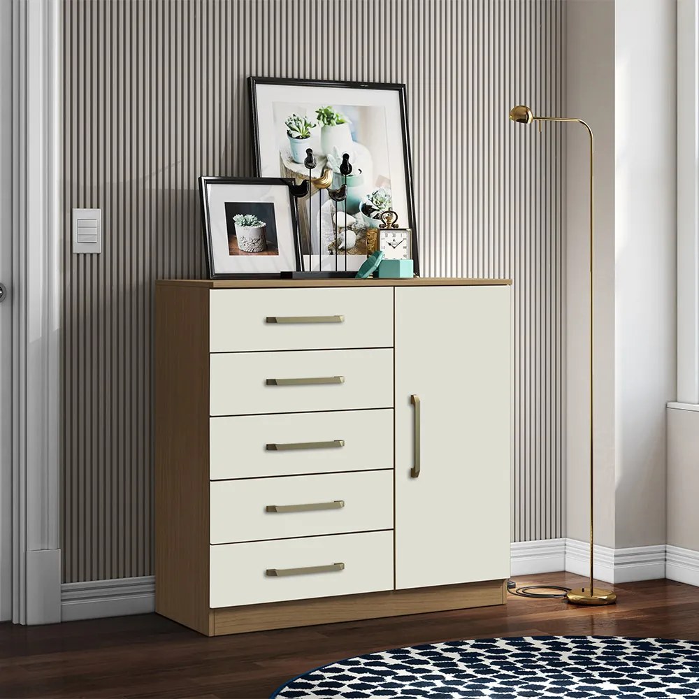 Cômoda Quarto 1 Porta Sapateira 91cm Lanaluna A09 - D'Rossi - Atacama e Off White