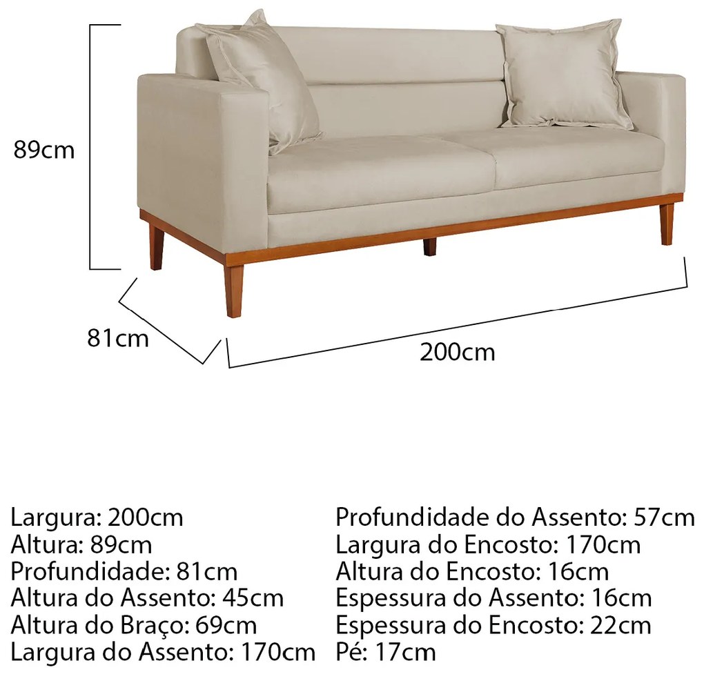 Sofá 2 Lugares Viena Suede - ADJ Decor