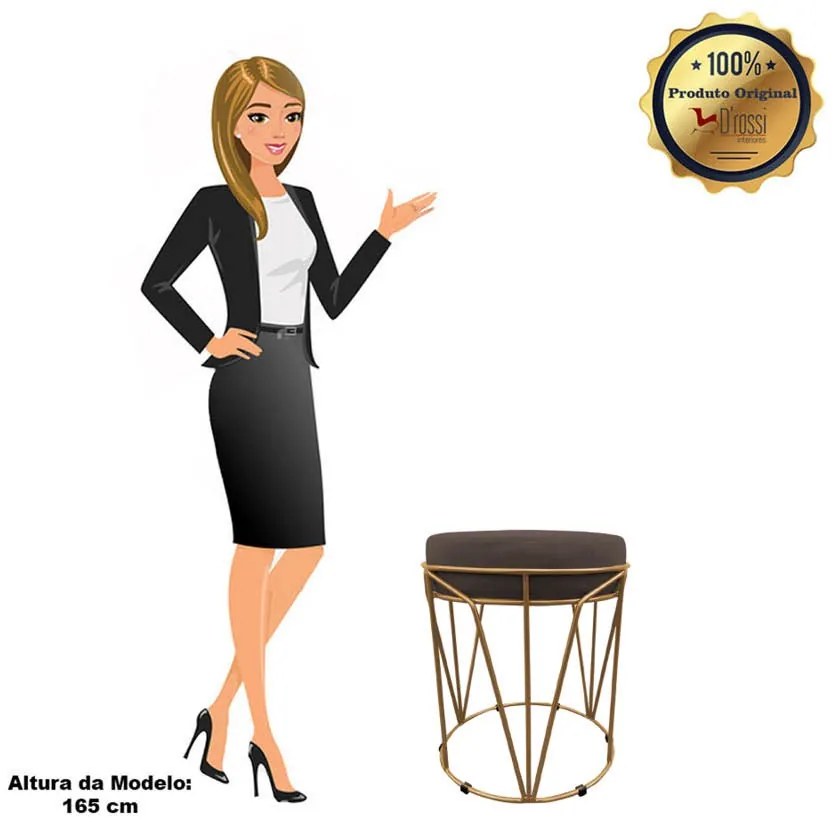 Puff Multiuso com Mesa Babu 2 em 1 Suede Base Dourado D'Rossi - Marrom
