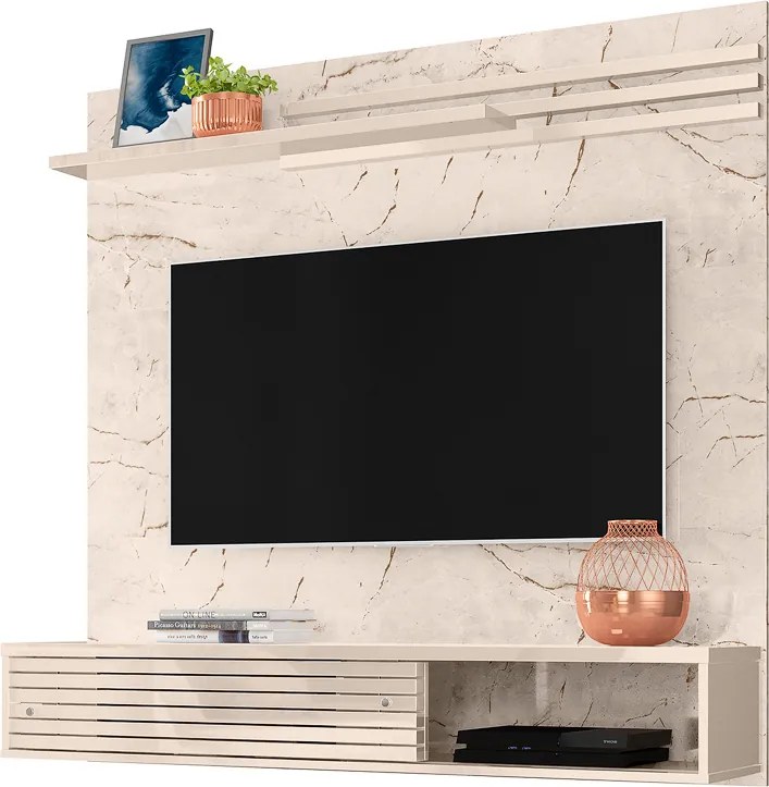 Painel TV 55 Pol 136cm Bancada Suspensa para Sala Briven Calacata/Off White M20 - D'Rossi