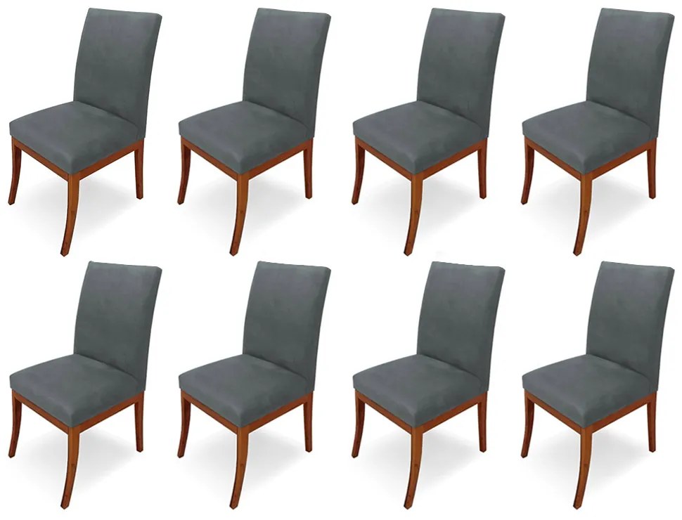 Conjunto 8 Cadeiras Raquel para Sala de Jantar Base de Eucalipto Suede Cinza