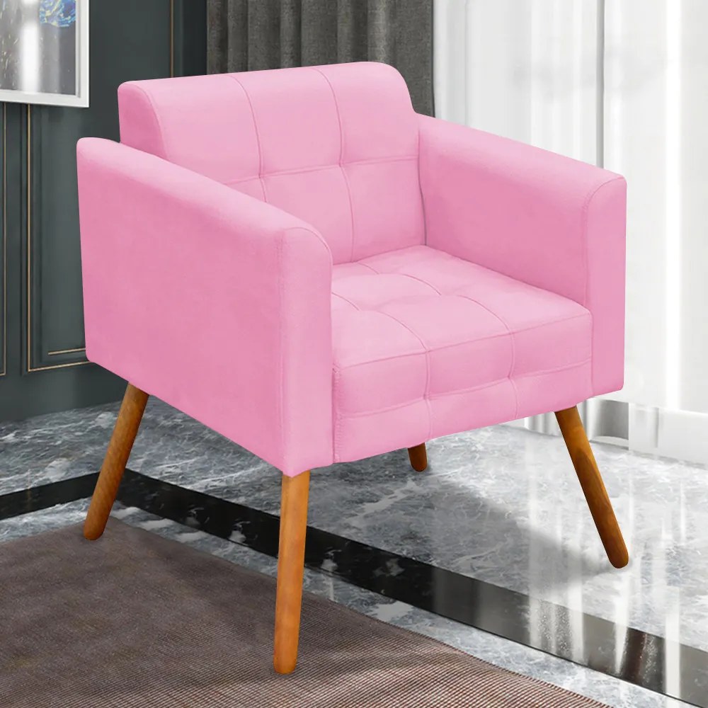 Poltrona Decorativa Pés Palito Karen Suede Rosa G19 - Gran Belo