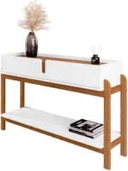 Aparador de Sala 2 Gavetas 130cm Nay C14 Branco/Cedro - Mpozenato