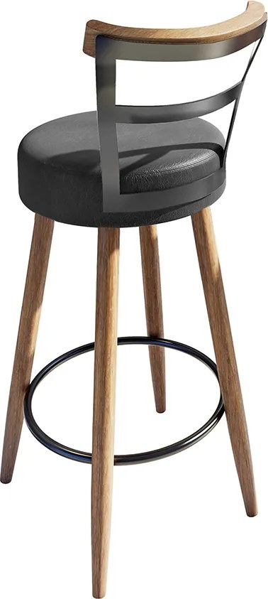 Banqueta Alta Cozinha 70cm Encosto Pé Madeira Kyara Pu S02 - D'Rossi - Preto