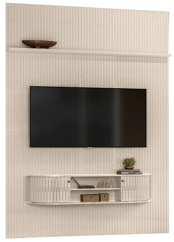 Painel TV 65 Pol 179cm Ripado Valen e Bancada Suspensa Norezi Calacata/Off White M20 - D'Rossi