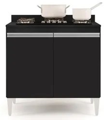 Balcão para Cooktop 80cm 2 Portas Flórida Preto - Lumil Móveis