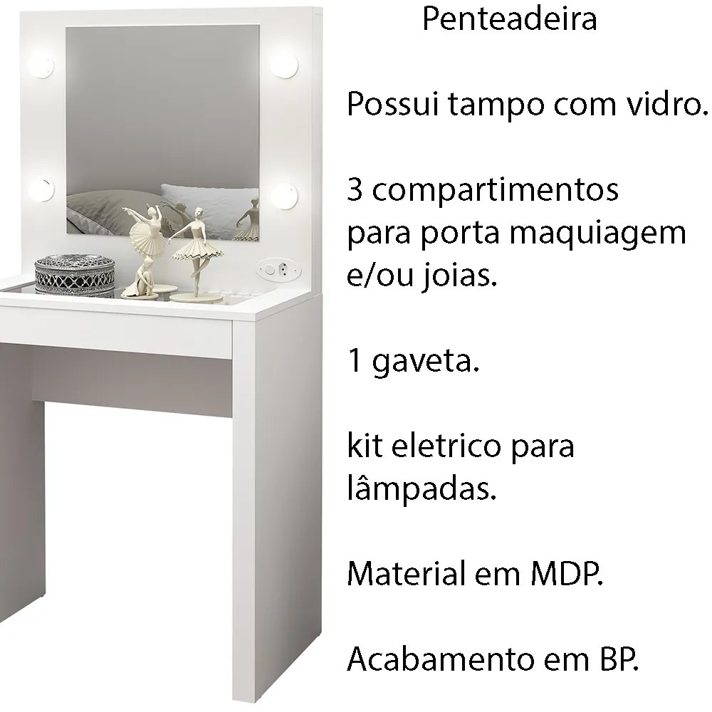 Penteadeira para Quarto Decorativa PE2017 MPD Branco G69 - Gran Belo