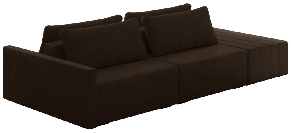 Sofá Ilha Modulado Milos 252cm Puff Lateral Veludo Marrom G33 - Gran Belo
