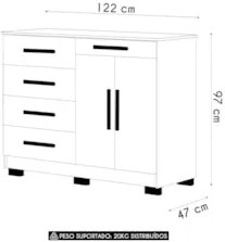 Cômoda Quarto Sapateira 2 Portas 4 Gavetas Lírio Imbuia/Champanhe V02
