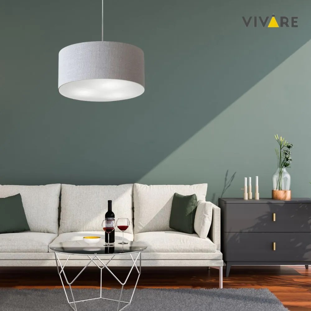 Lustre Pendente Cilíndrico Md-4214 Cúpula em Tecido 55x25cm Rustico Cinza - Bivolt