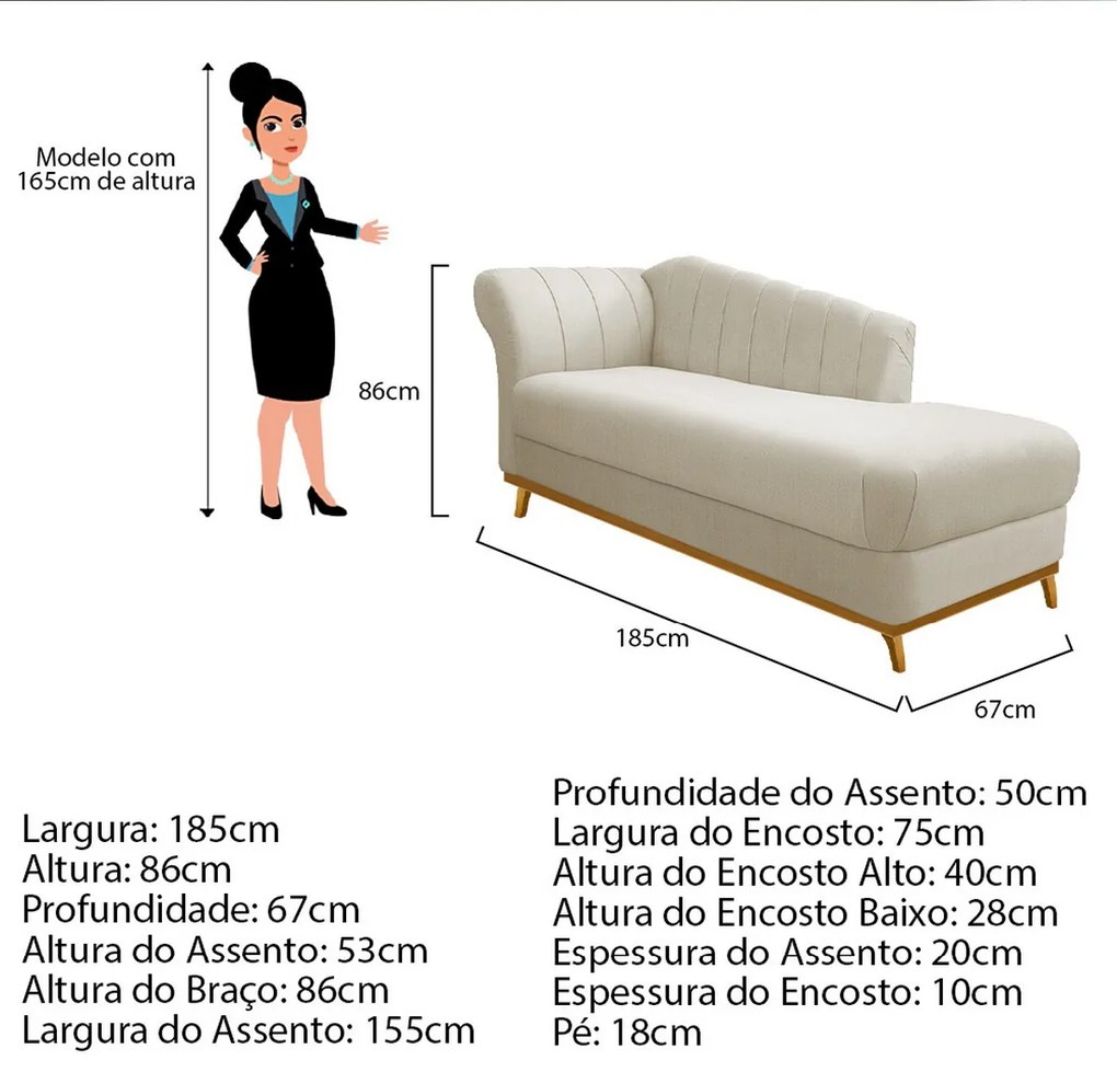 Diva Recamier Vanessa 185cm Lado Esquerdo Linho - ADJ Decor