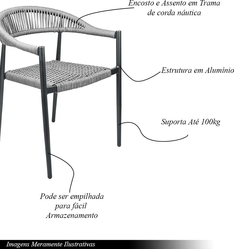 Kit 6 Cadeiras Área Externa de Alumínio Carmy com Corda Naútica Grafite G56 - Gran Belo