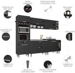 Armário de Cozinha CP07 Com Pia 100cm Pérola Z34 Preto - Mpozenat