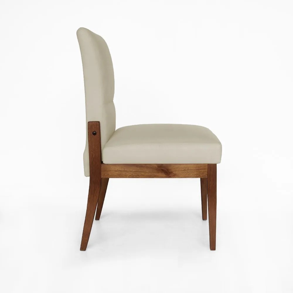 Cadeira De Jantar Aurora Base Madeira Maciça Estofada Suede Bege
