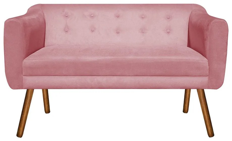 Namoradeira 02 Lugares Julia Suede Rose Pés Palito Castanho D'Rossi
