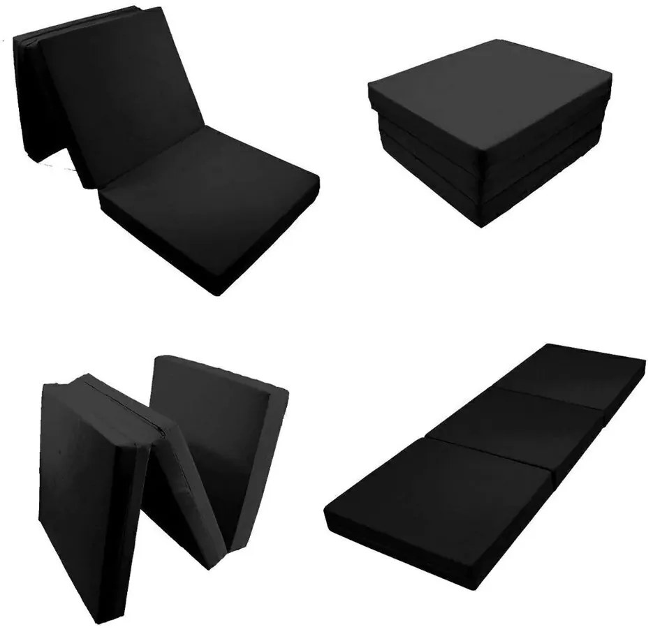 Puff Multifuncional Banco Colchão E Poltrona Suede (Preto, Preto)