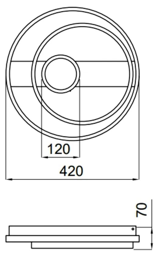 Plafon Chamego Redondo Aro Duplo Base Retangular Ø42X07Cm Led 42W 3000... (Preto)