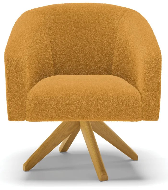 Poltrona Sala Decorativa Giratória Madeira Stella Bouclê D03 - D'Rossi - Mostarda