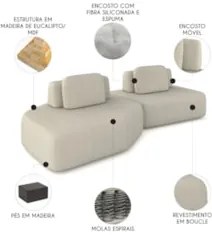 Sofá Ilha 275cm 2 Módulos Sala de Estar Moby Boucle Creme Z08 - Mpozen