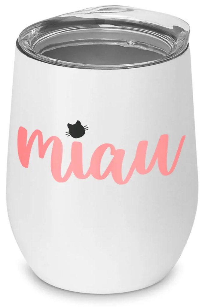 Copo Inox Corpo Duplo 400 ml Fosco Gatinha Miau - Branco