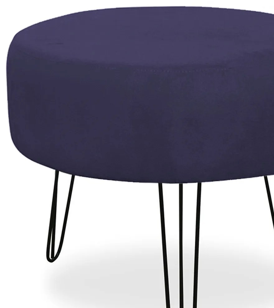 Puff Redondo para Sala Chloe Suede Azul Marinho