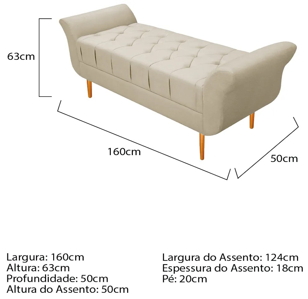 Recamier Estofado Ari 160 cm Queen Size Corano Bege - ADJ Decor