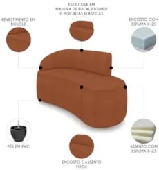 Sofá 2 Lugares Para Sala 140cm Orgânico Wendi Boucle Terracota I01  -