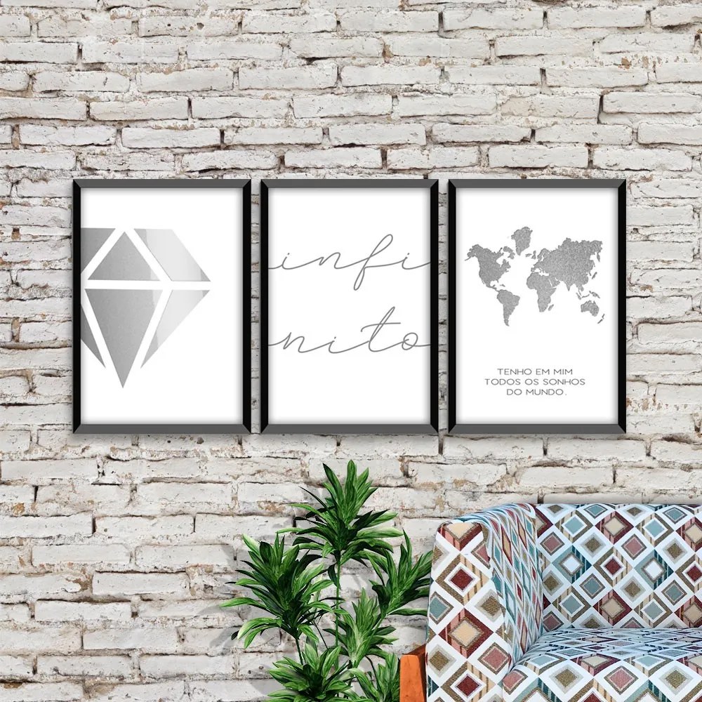Kit 03 Quadros Decorativos "Infinito" 43x33 cm - D'Rossi