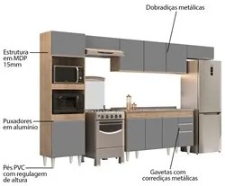 Armário de Cozinha Modulada 5 Peças CP15 Balcão com Pia Inox Castanho/