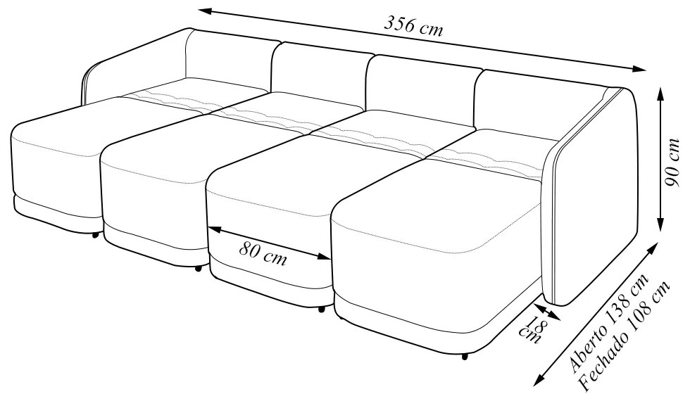Sofá Cama Modulado Retrátil e Reclinável Decorativo Varsóvia 356cm Bouclê Cinza G33 - Gran Belo
