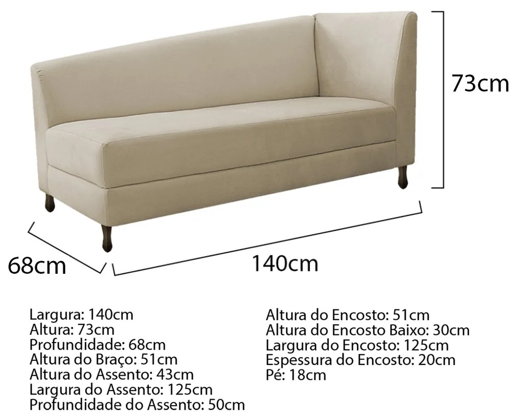 Kit Divã Recamier Heitor 140cm Lado Esquerdo e 02 Poltronas Luiza Suede - ADJ Decor