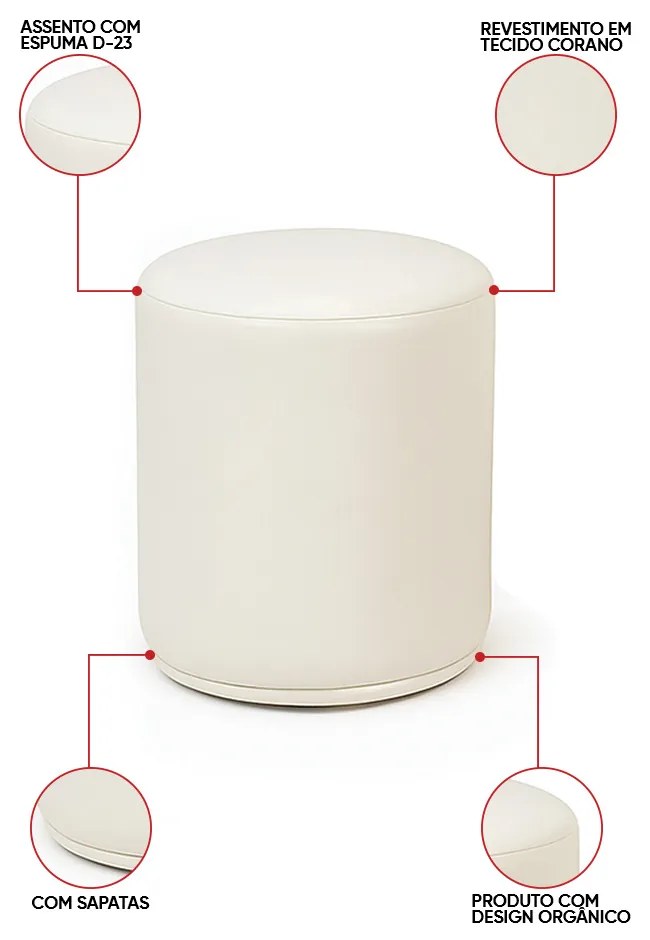 Puff Redondo Orgânico para Sala Kit 2 Malu Sintético PU Bege M11 - D'Rossi