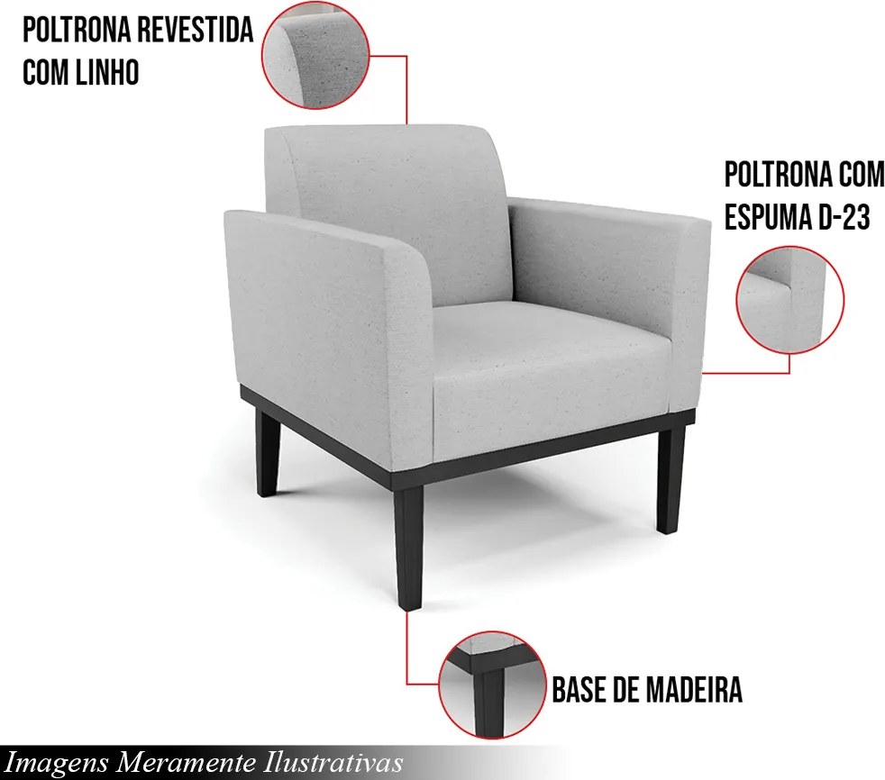 Kit 2 Poltronas Decorativas Isabella Pés Fixo em Madeira Preto Linho Cinza G19 - Gran Belo