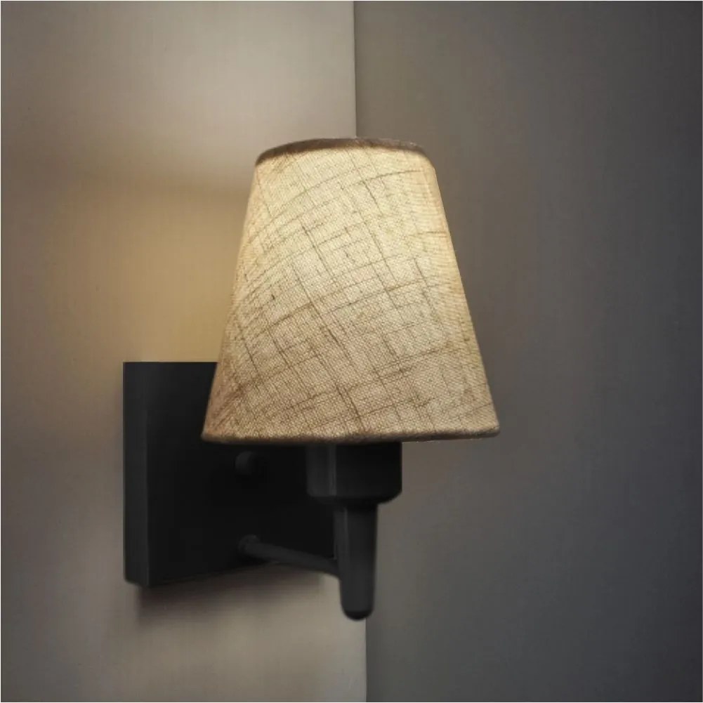 Arandela Quadrada Md-2034 Preto Cúpula em Tecido Cone Rustico Bege - Bivolt