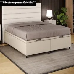Base Cama Box Baú Casal Queen 158cm Hit Z04 Sintético Bege- Mpozenato