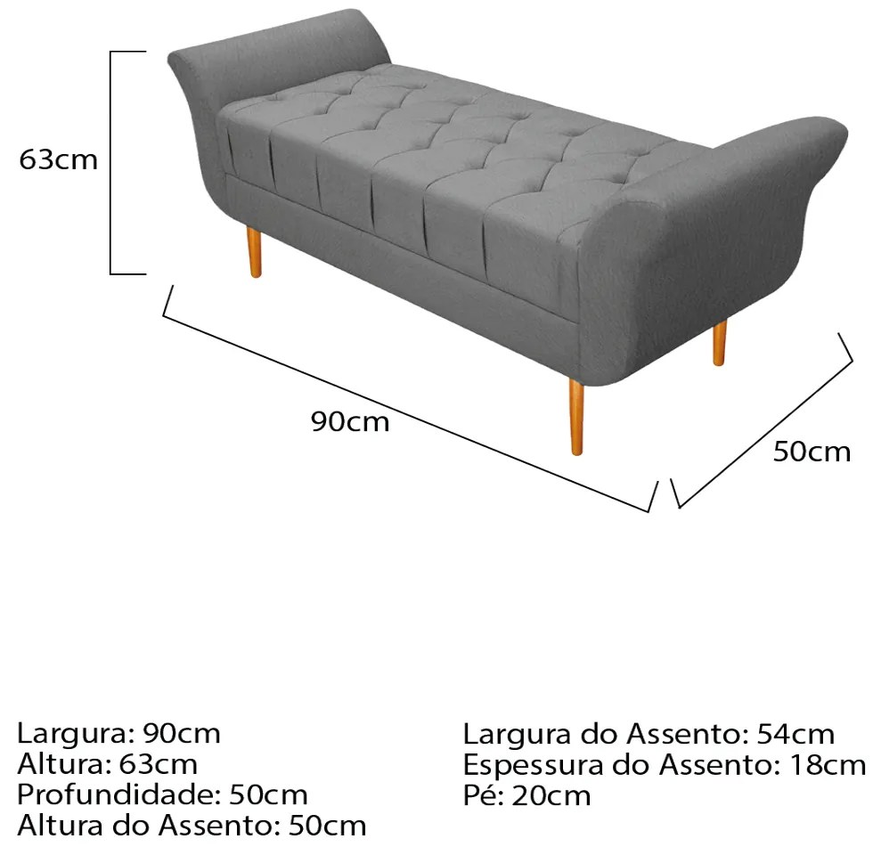 Recamier Estofado Ari 90 cm Solteiro Suede Cinza - ADJ Decor