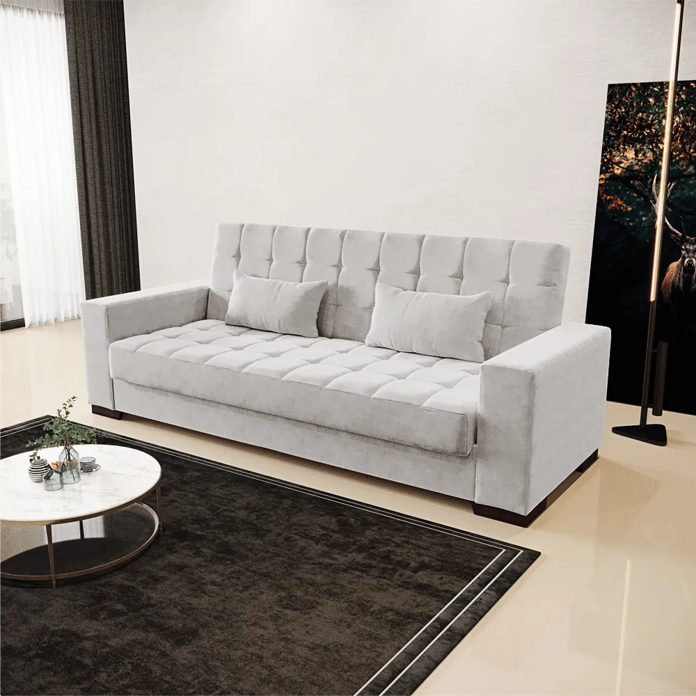 Sofá Cama Casal 3 Lugares 210cm Lisboa Veludo Cinza  D03 - D'Rossi