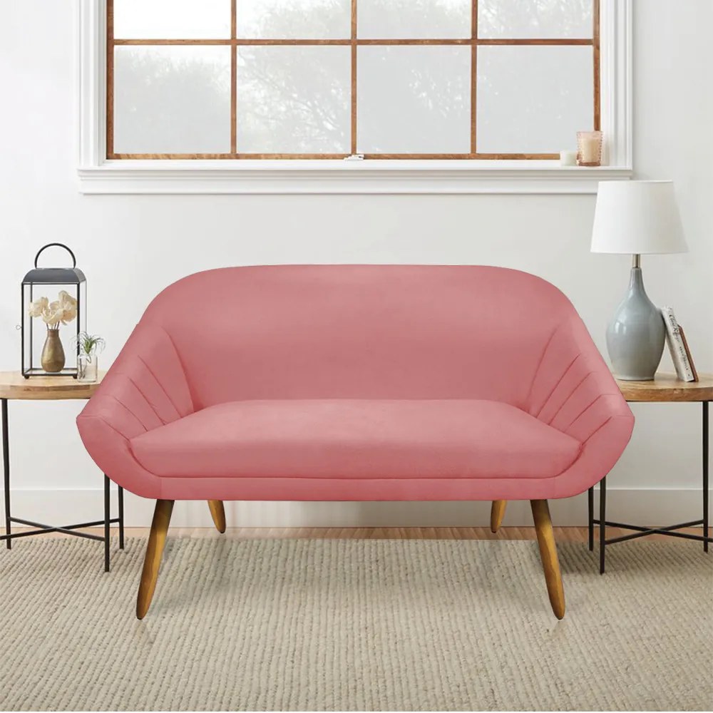 Kit 01 Namoradeira 02 Lugares e 02 Poltronas Giratória Giovana Suede Base Cromada - D'Rossi - Rose