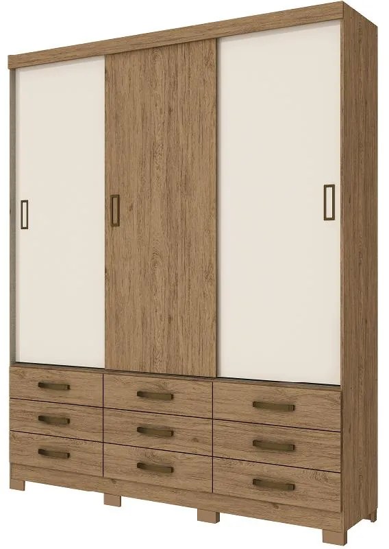 Guarda-roupa Roupeiro 3 Portas De Correr 9 Gavetas Off White