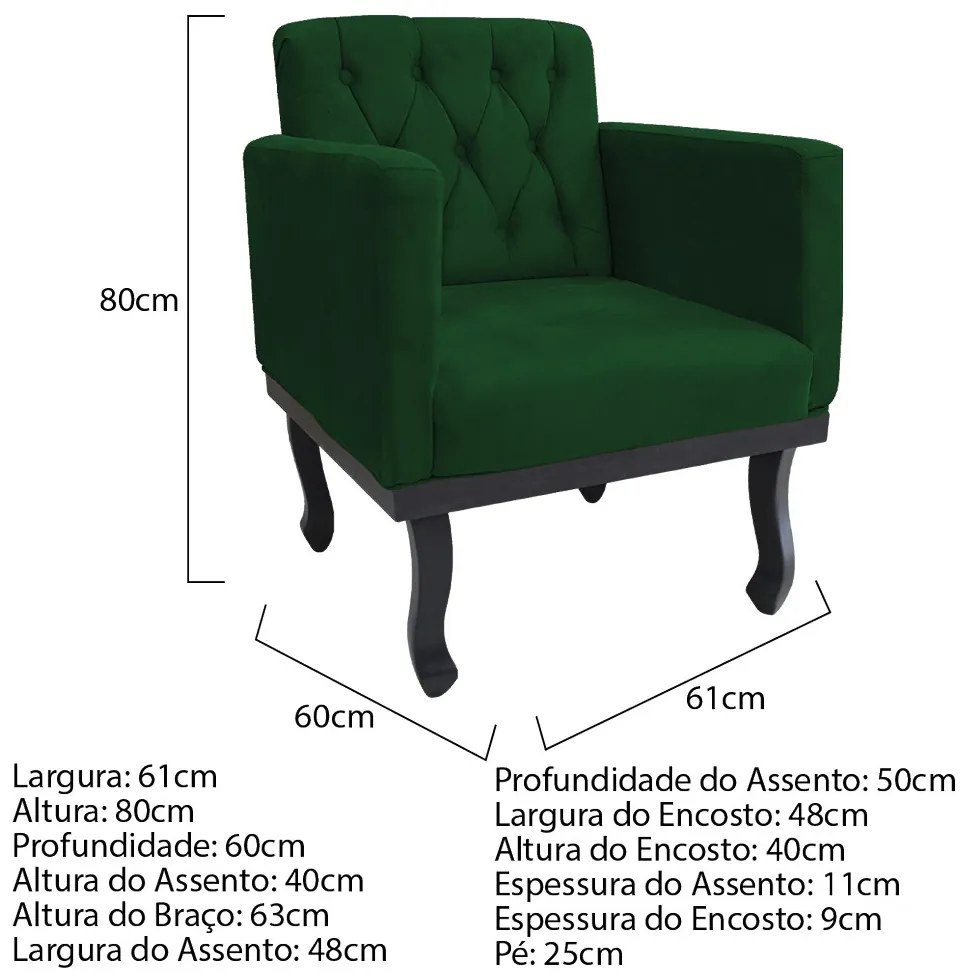 Poltrona Classic Pés Luís XV Suede Verde - ADJ Decor