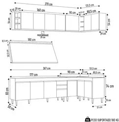Armário de Cozinha Modulado de Canto 7 Peças CP35 Balcão com Tampo Cas