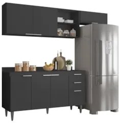 Armário de Cozinha Com Tampo CP03 220cm Pérola Preto Z34      - Mpozen