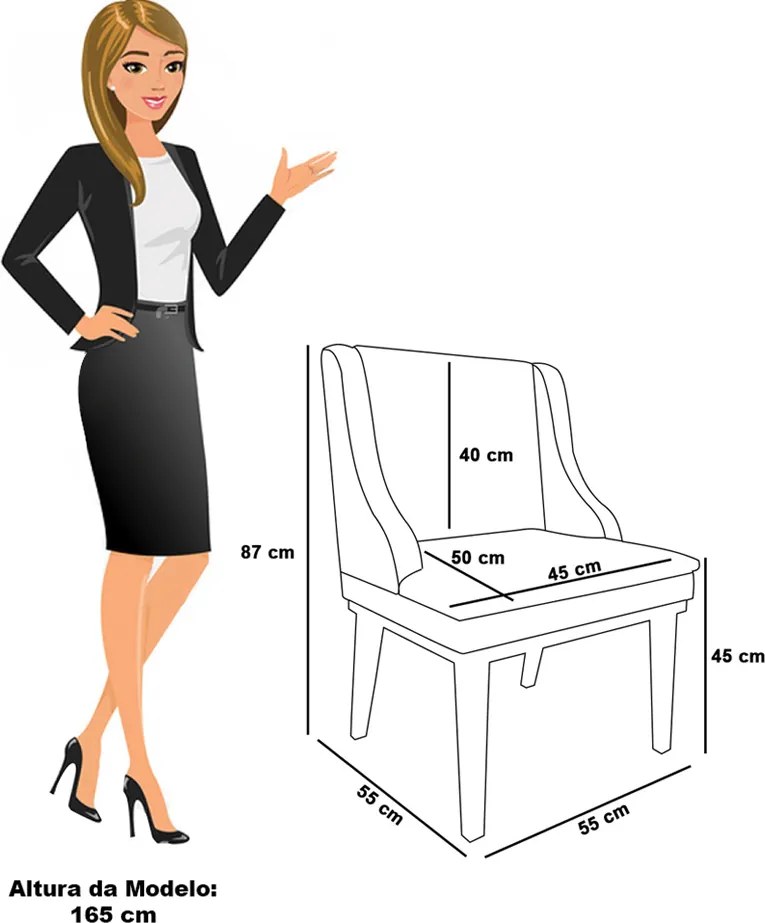 Cadeira Sala de Jantar Base Madeira Preto kit 2 Liz Bouclê D03 - D'Rossi - Grafite