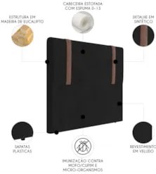 Cabeceira Cama Box Solteiro 90cm Estofada Glory Veludo Preto Z04 - Mpo