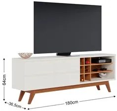 Rack para Sala Bancada de TV 70 Pol. 180cm Norena C05 Off White Matte/