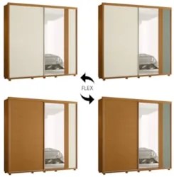 Guarda Roupa Casal 240cm com Espelho Aline Flex A02 Off/Sálvia - Mpoze