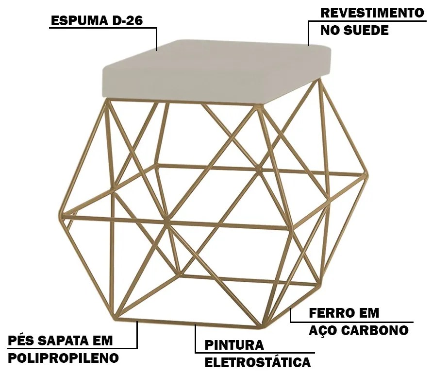 Kit 2 Puffs Decorativo Sala de Estar Base Gold Trixie Suede Bege G41 - Gran Belo
