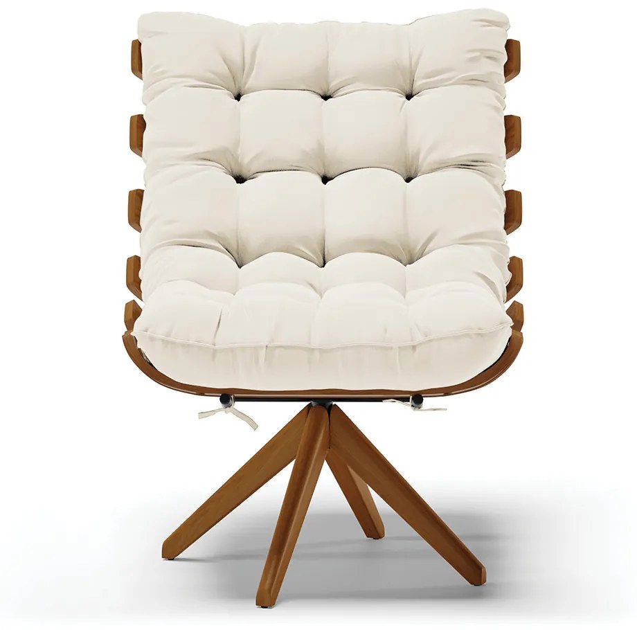 Poltrona Giratoria Costela Kit 2 Veludo Bege Base de Madeira MA30 M11 - D'Rossi