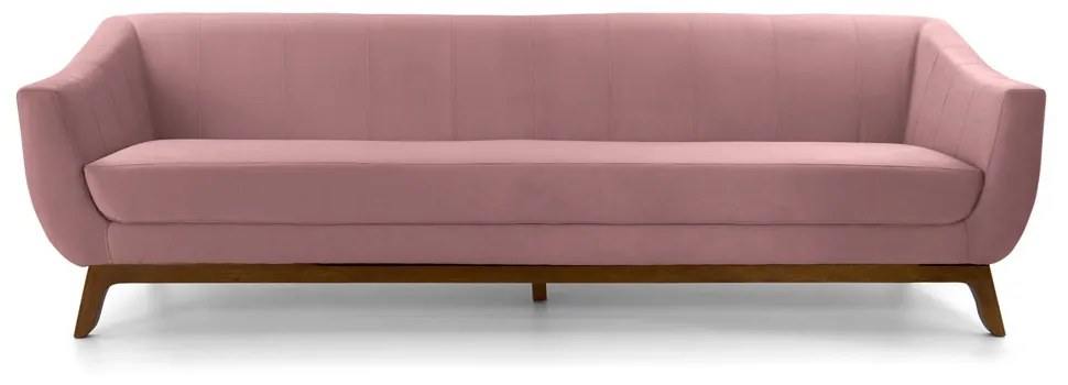 Sofá 3 Lugares Odeon D07 230cm Base Madeira Veludo Rosa - D'Rossi